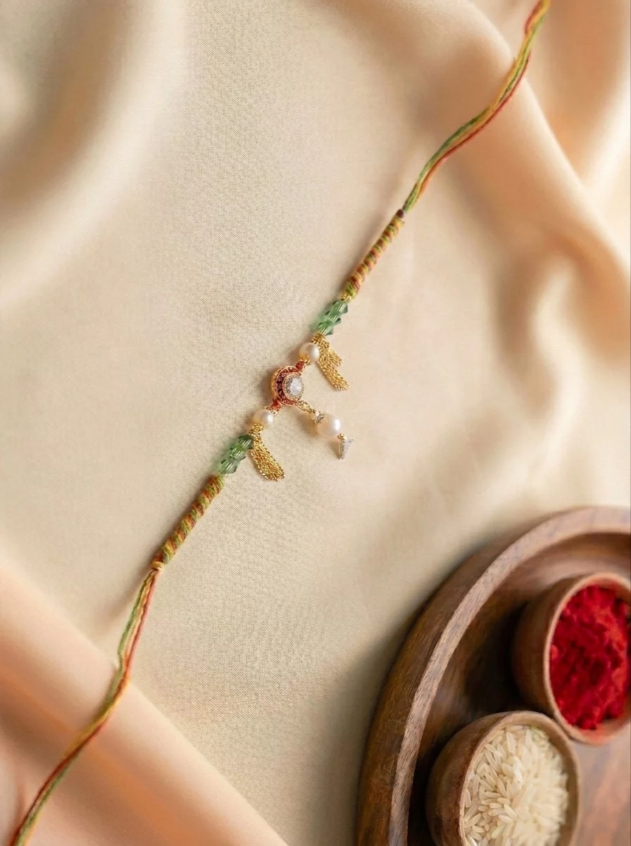 Premium Designer Pearl and Golden Rakhi product image