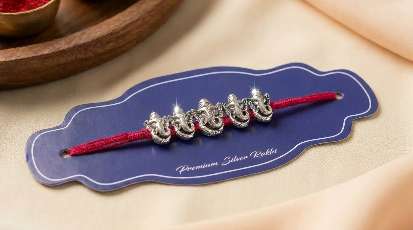 Premium Silver Ganesha Rakhi for Brother product image