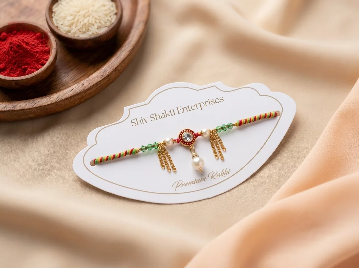 Premium Designer Pearl and Golden Rakhi product image
