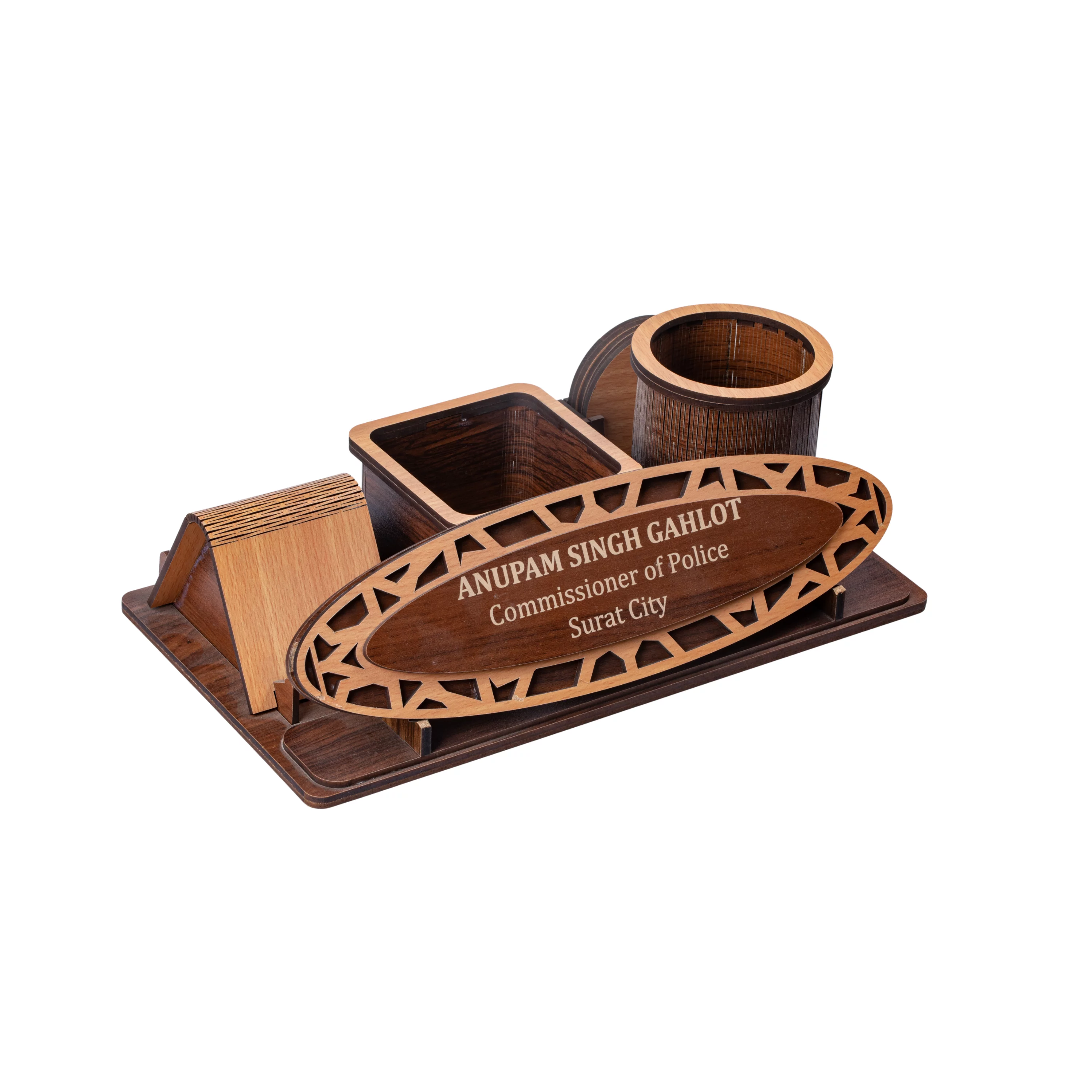 Wooden Name Plate with Desk Organiser in Abrama | Laser Art product image
