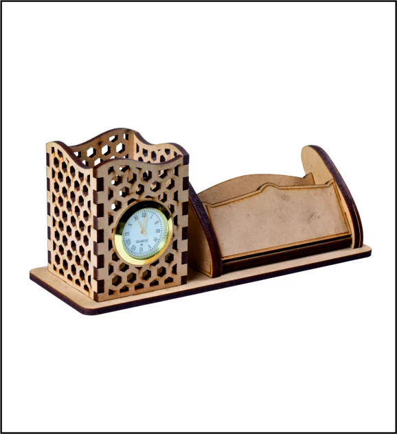 MDF Wooden Wall Clock Desk Organiser in Abrama | Laser Art product image