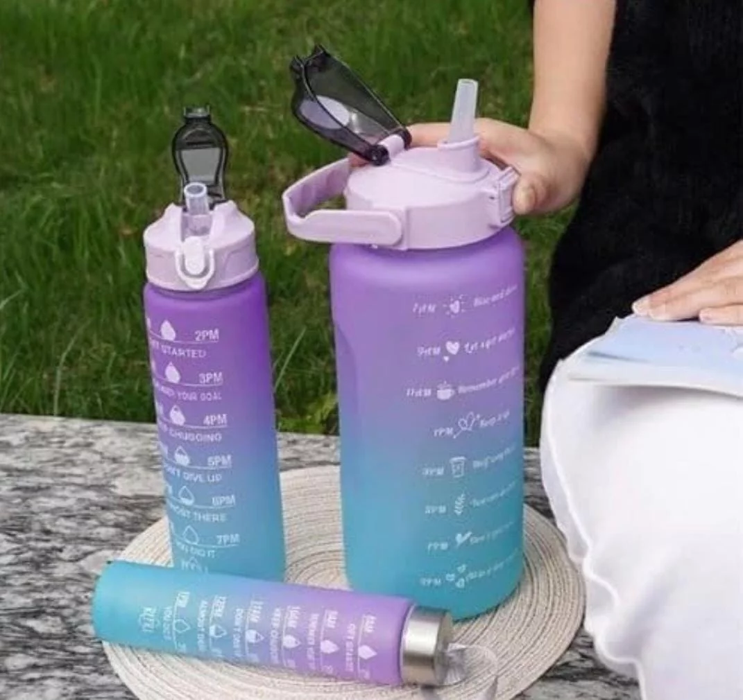 3 in 1 Motivational Water Bottle Set with Time Marker