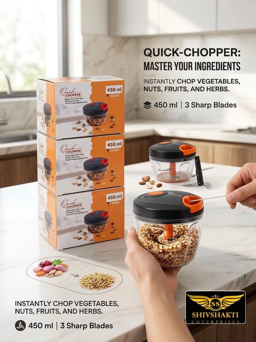 Handy Chopper Manual Vegetable Cutter, 450ml, 3 Stainless