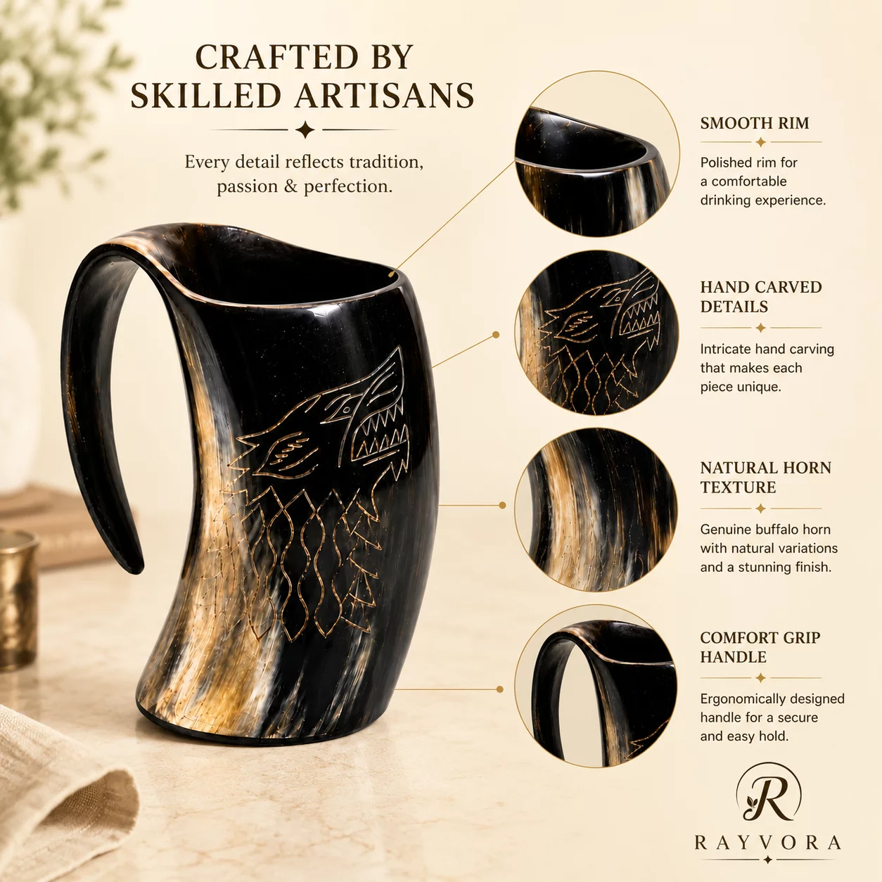 Handcrafted Buffalo Horn Mug Viking Drinking Cup