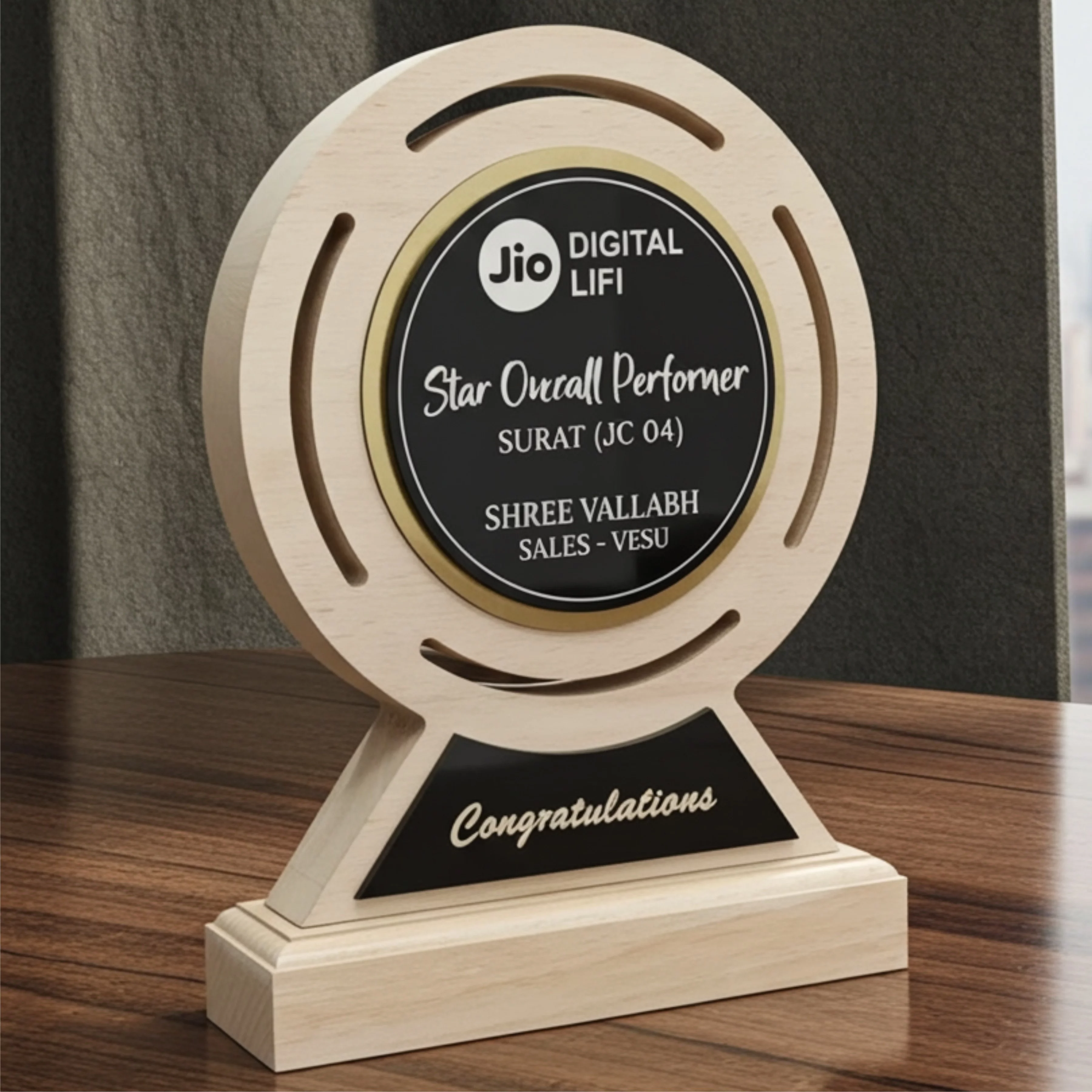 Wooden Award and Star Trophy for Corporate Round Black