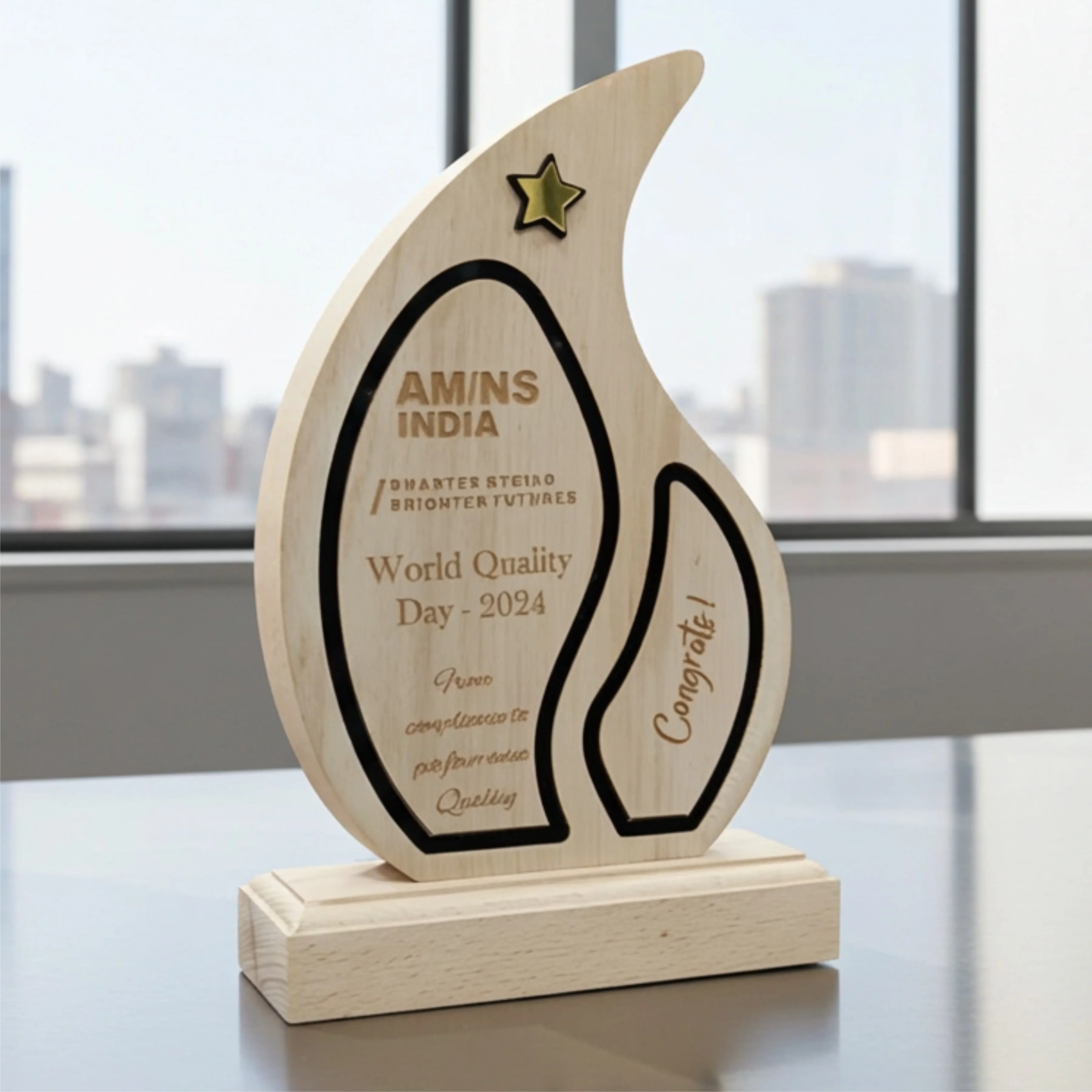 Wooden Award and Star Trophy for Corporate Round Black