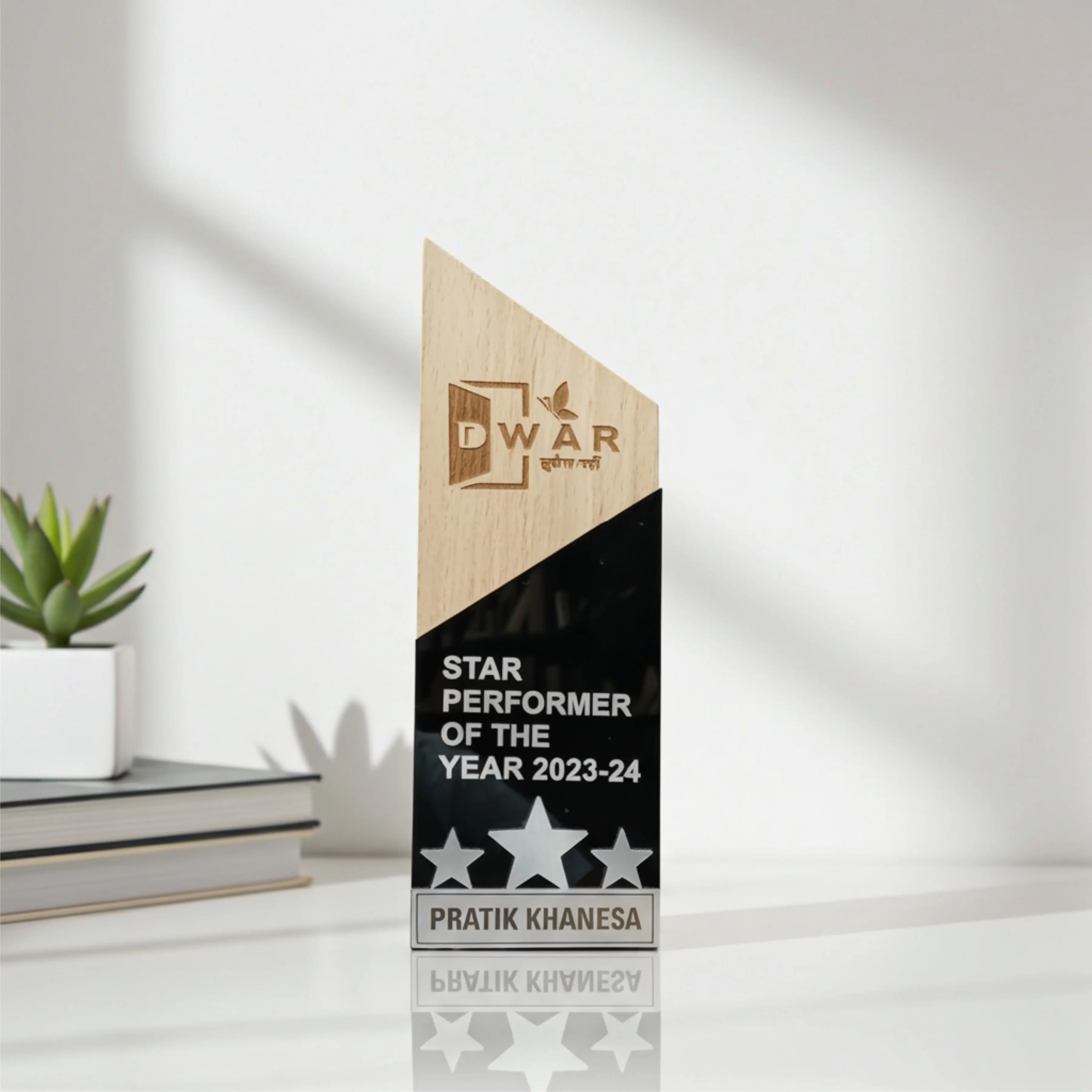 Personalized Star Acrylic & Wooden Trophy Award