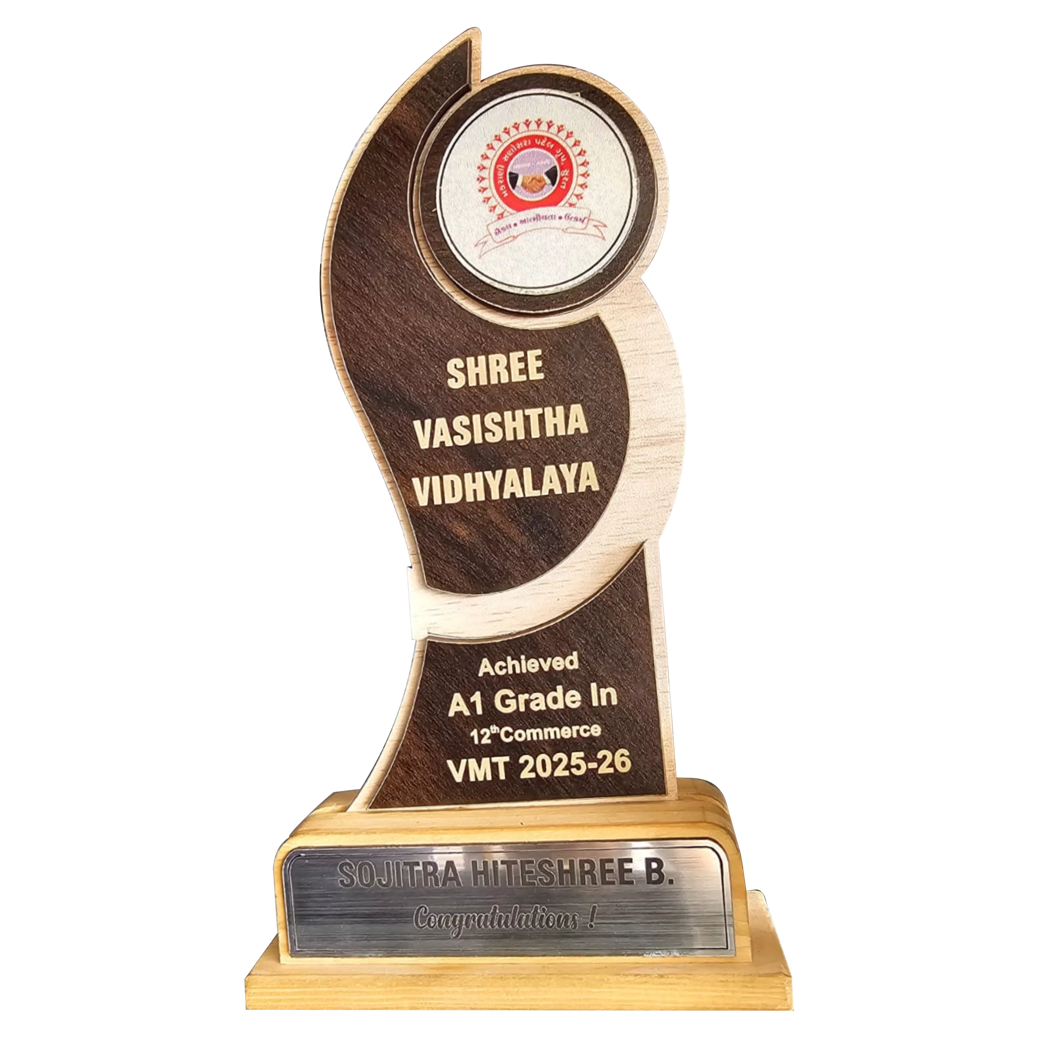 Customised Wooden Award Trophy with Silver Paper