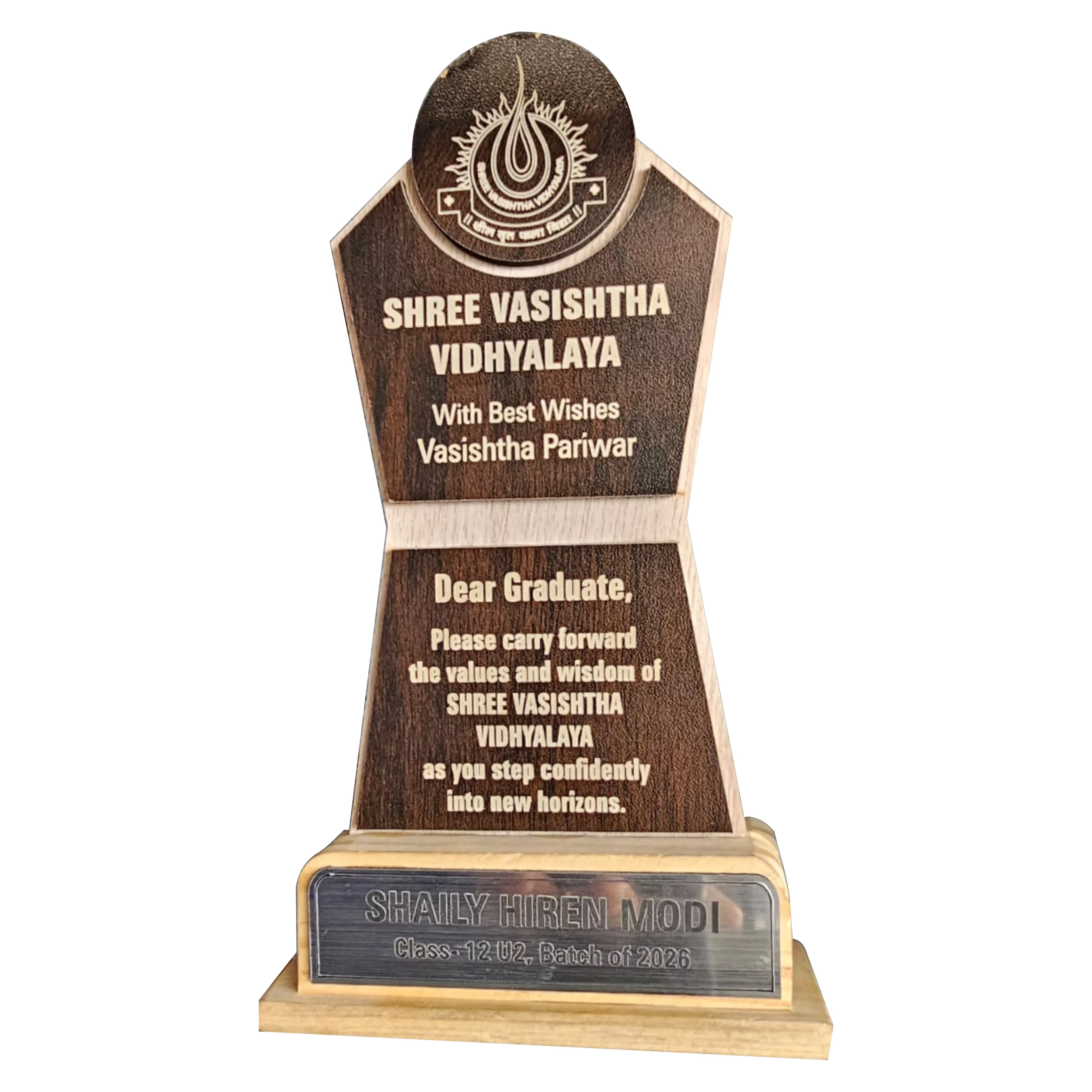 Customised Wooden Award Trophy with Silver Paper