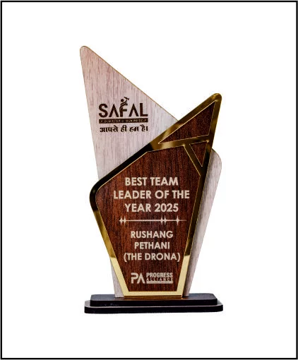 Customised Wooden Award Trophy with Golden Paper