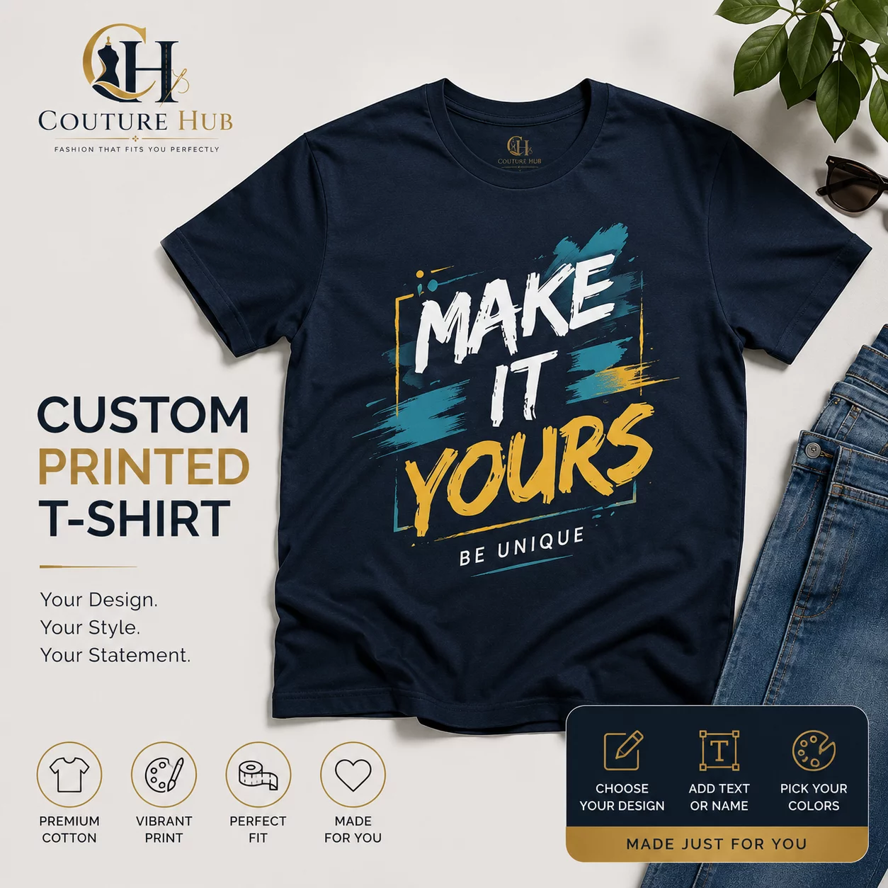 Black Round neck Custom Printed T