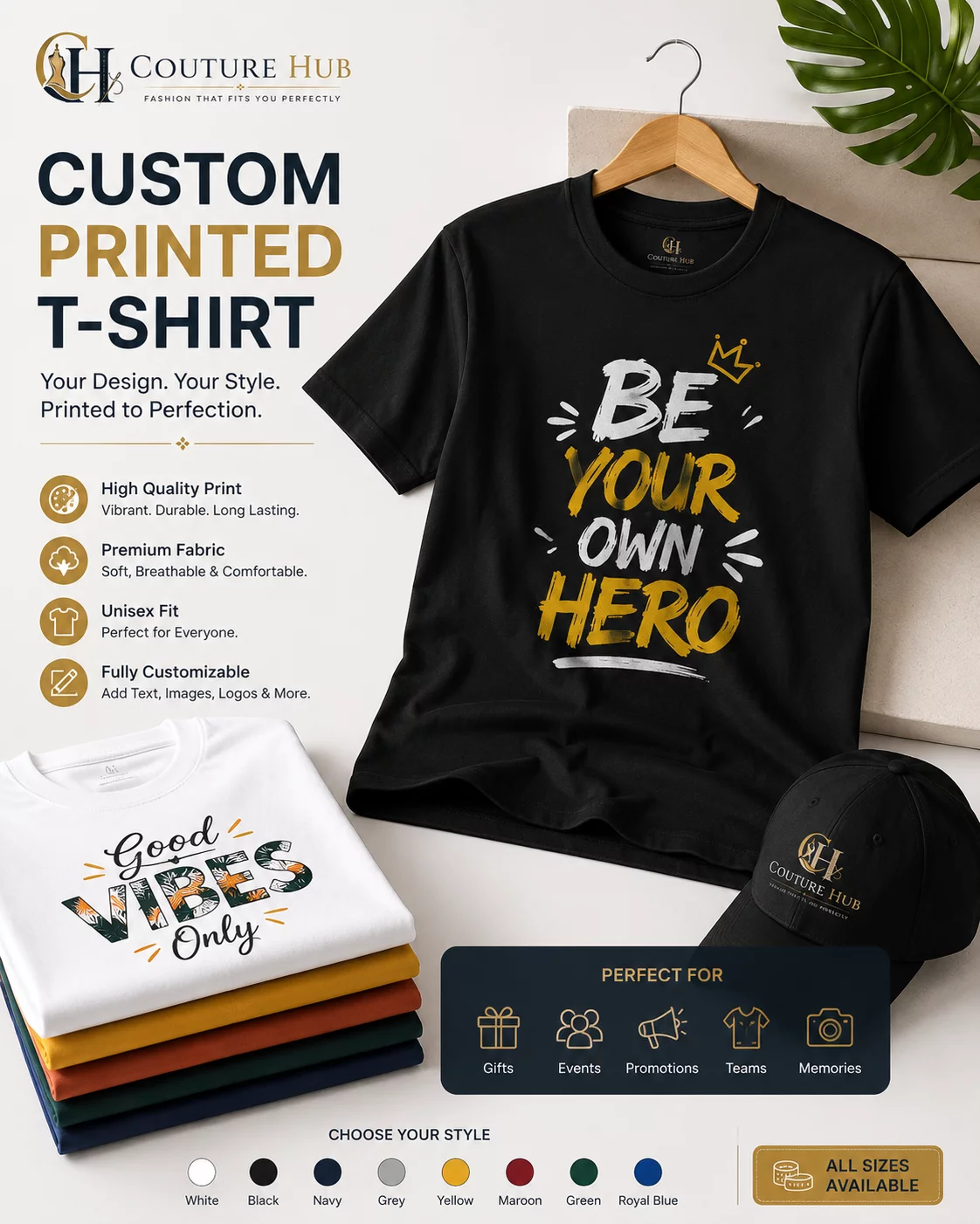 Black Round neck Custom Printed T