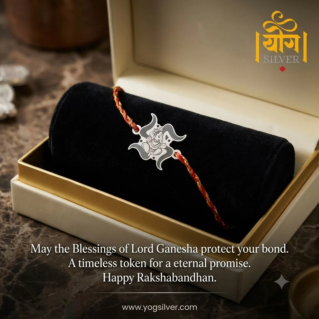 Pure Silver Swatik Ganesh Rakhi