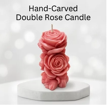 Hand Carved Double Rose Candle