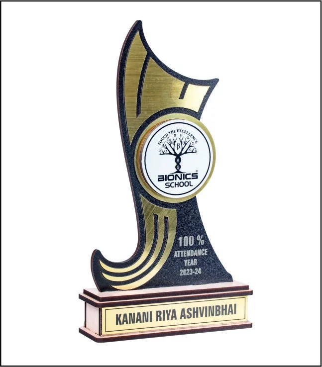 Customized Wooden Golden Colour Full Print Trophy Design