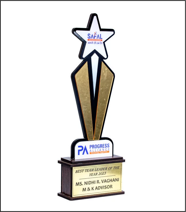 Customized Wooden Golden Colour Full Print Trophy Design