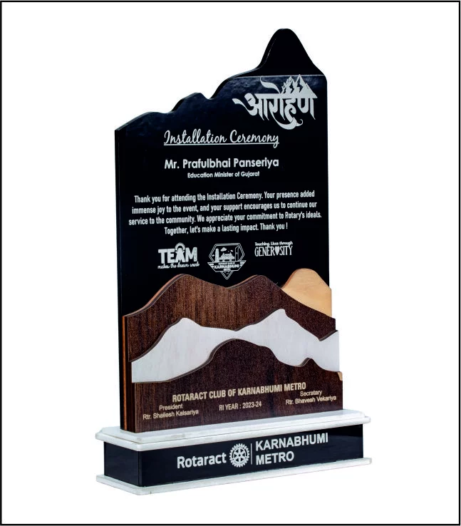 Customized Acrelicy Golden Colour Laser Print Trophy Design