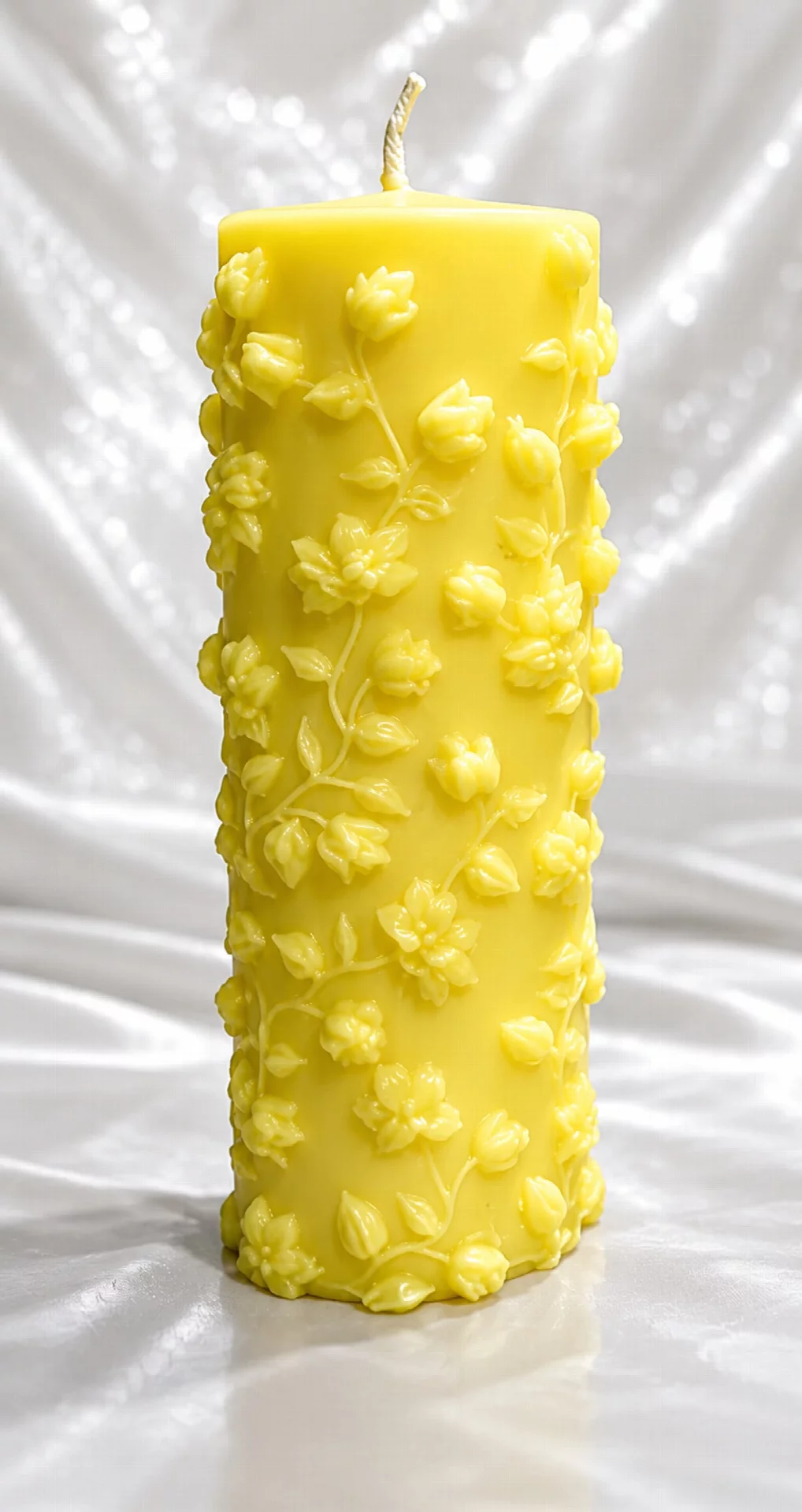 Floral Pillar Candle (Yellow, Pack of 1)