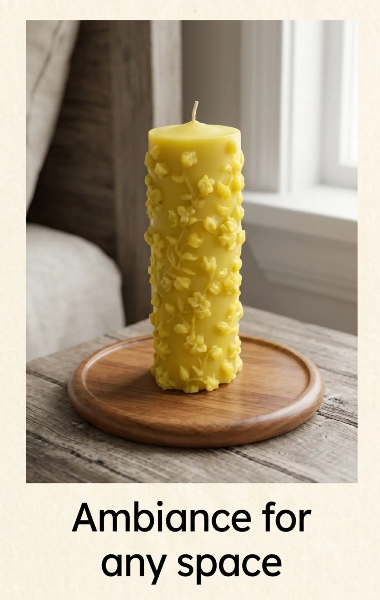 Floral Pillar Candle (Yellow, Pack of 1)