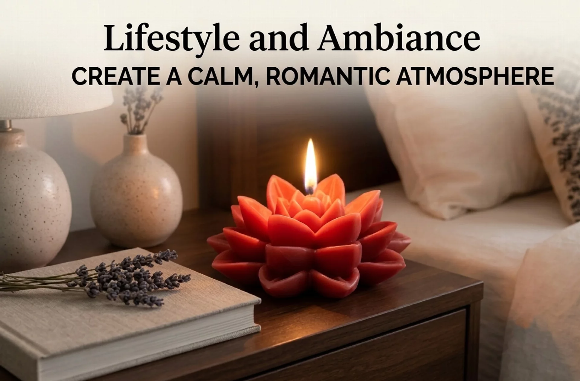 Lotus Bloom Candle (Red, Pack of 1)