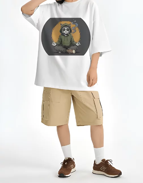 Zen Cat Oversized Tee White