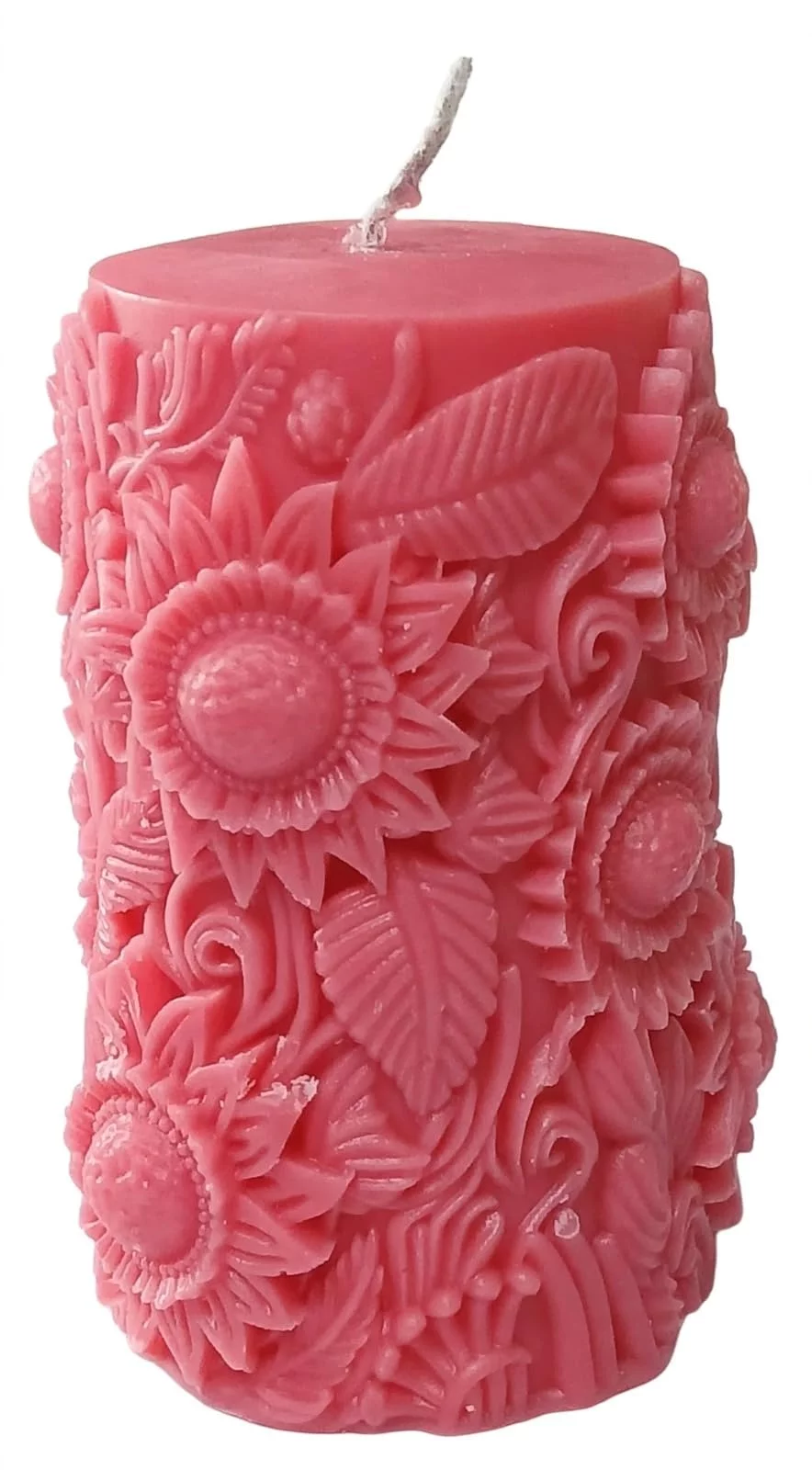 Floral Embossed Pillar Candle Pink 11x7 cm 325g
