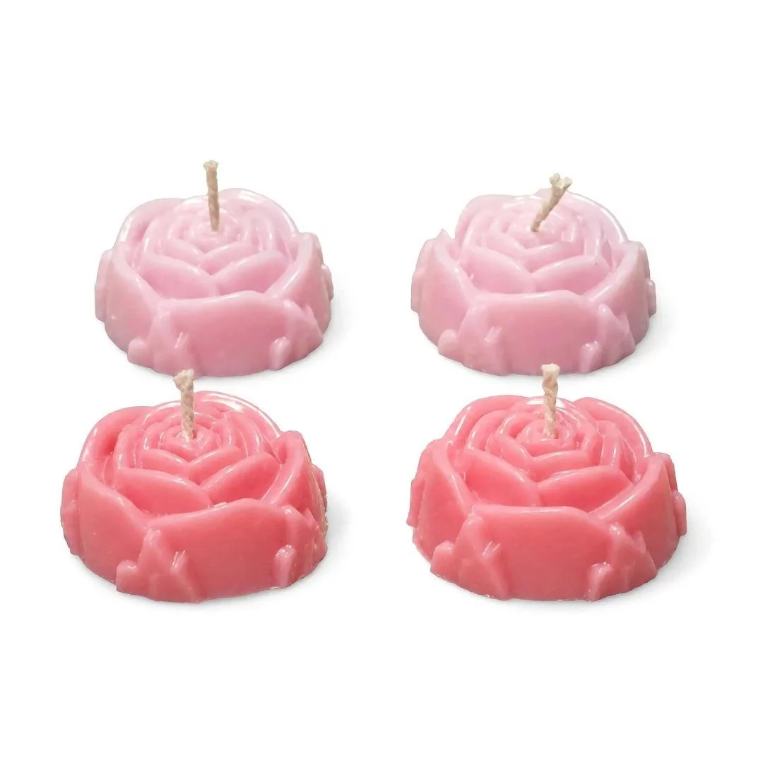Rose Shaped Tealight Candles, 1.57 in Diameter, Set of 4