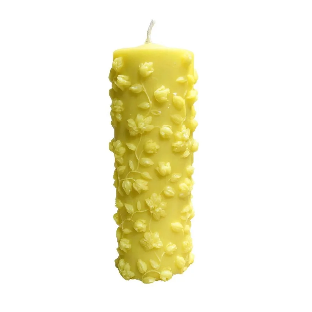 Yellow Floral Embossed Pillar Candle Luxury Gift Set, Set