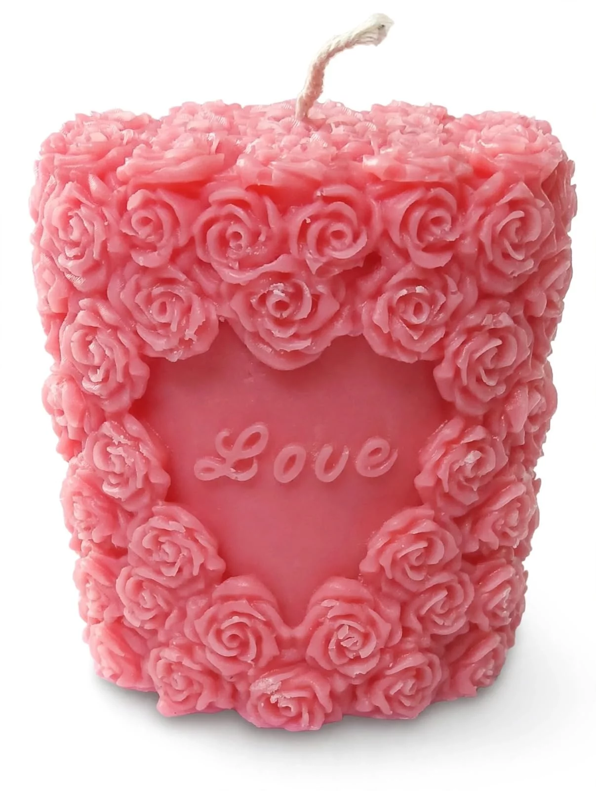 Pink Rose Love Heart Soy Wax Pillar Candle 135g