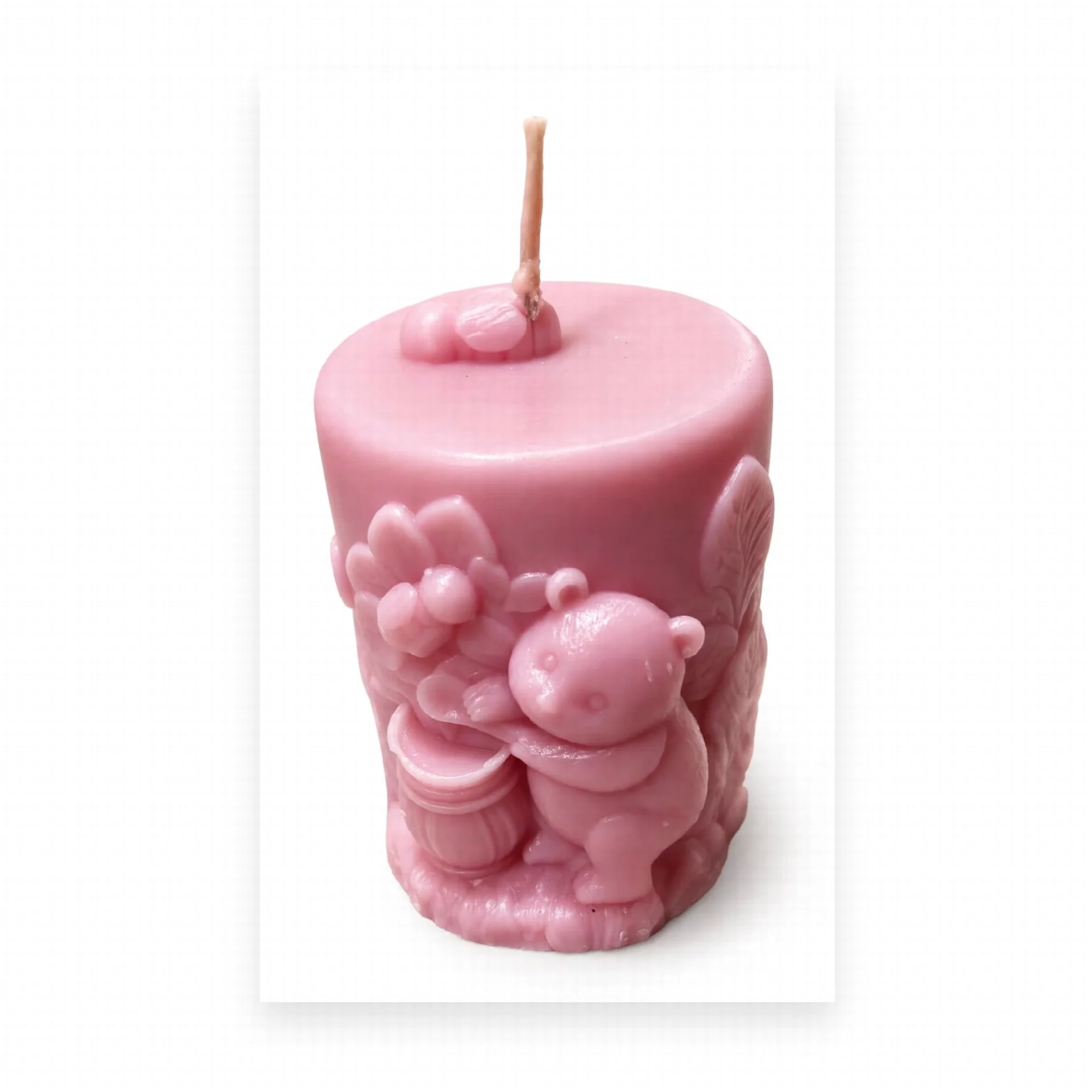 Teddy Bear Honey Pot Pillar Candle Baby Pink
