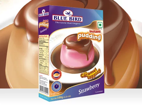 BLUE BIRD INSTANT PUDDING WITH CARAMEL TOPPING STRAWBERRY
