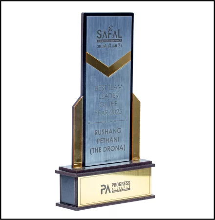 Wooden Trophy Golden Mirral & Silver Plate Trophy