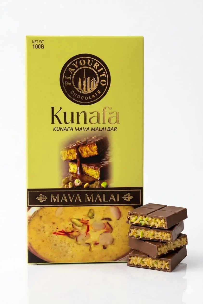 Flavourito Kunafa Chocolate Bar 100g, Mava Malai, Choconuts