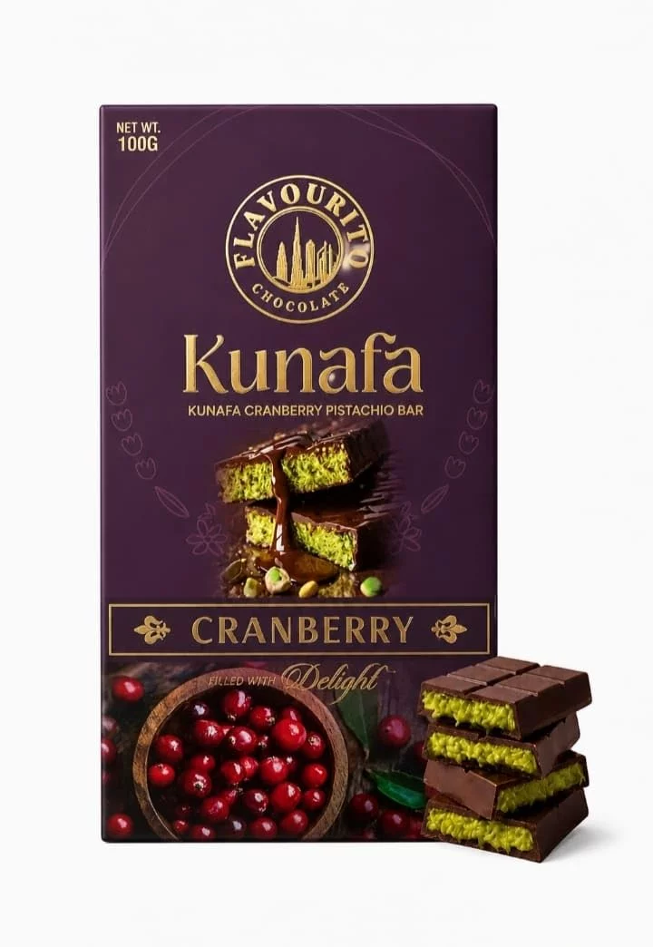 Flavourito Kunafa Cranberry Pistachio Chocolate Bar 100g