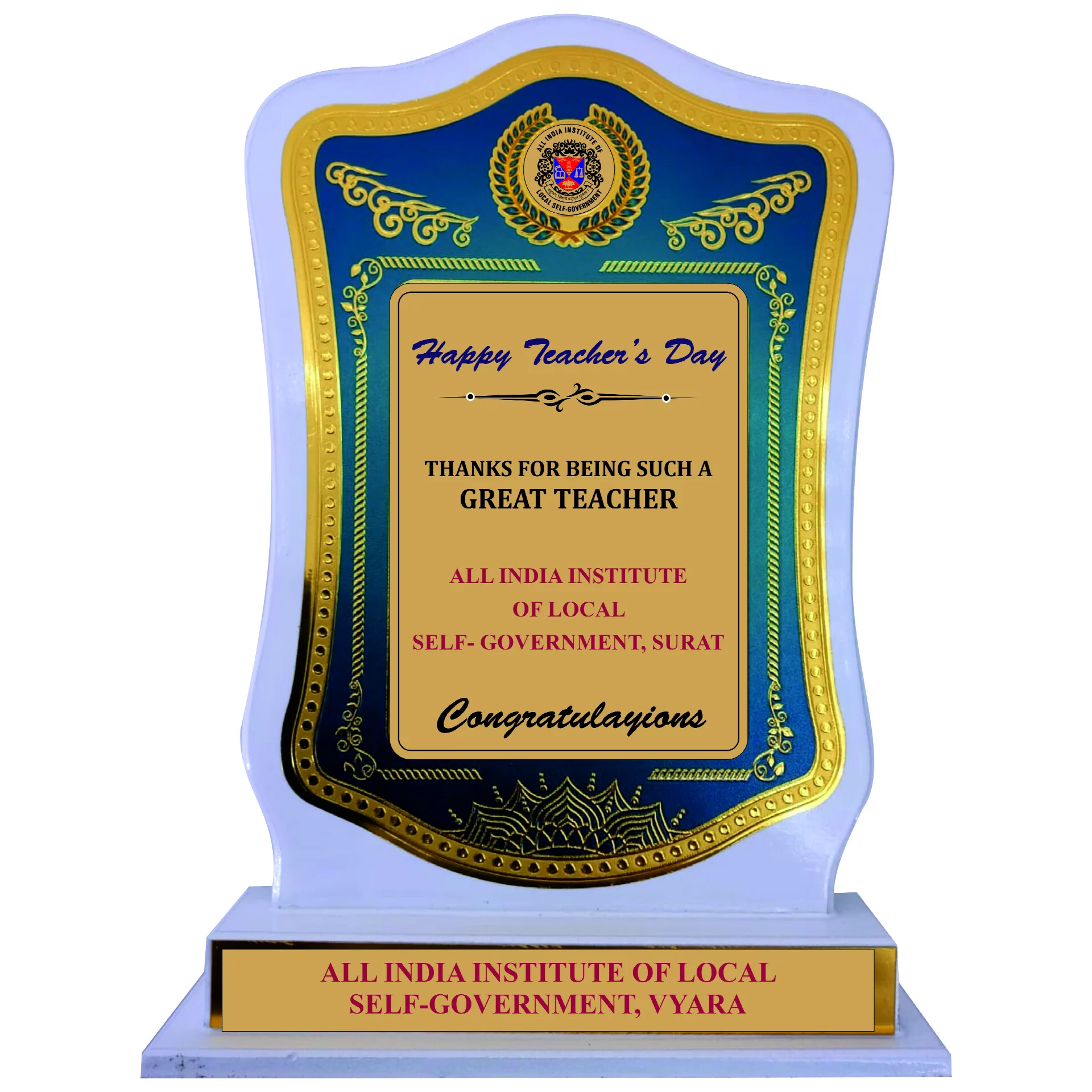 Decorative Wooden Momento Trophy with Golden & Silver Foil