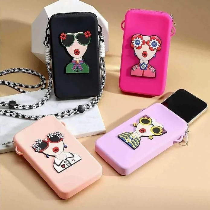 Silicone Mobile Phone Pouch with Adjustable Neck Strap