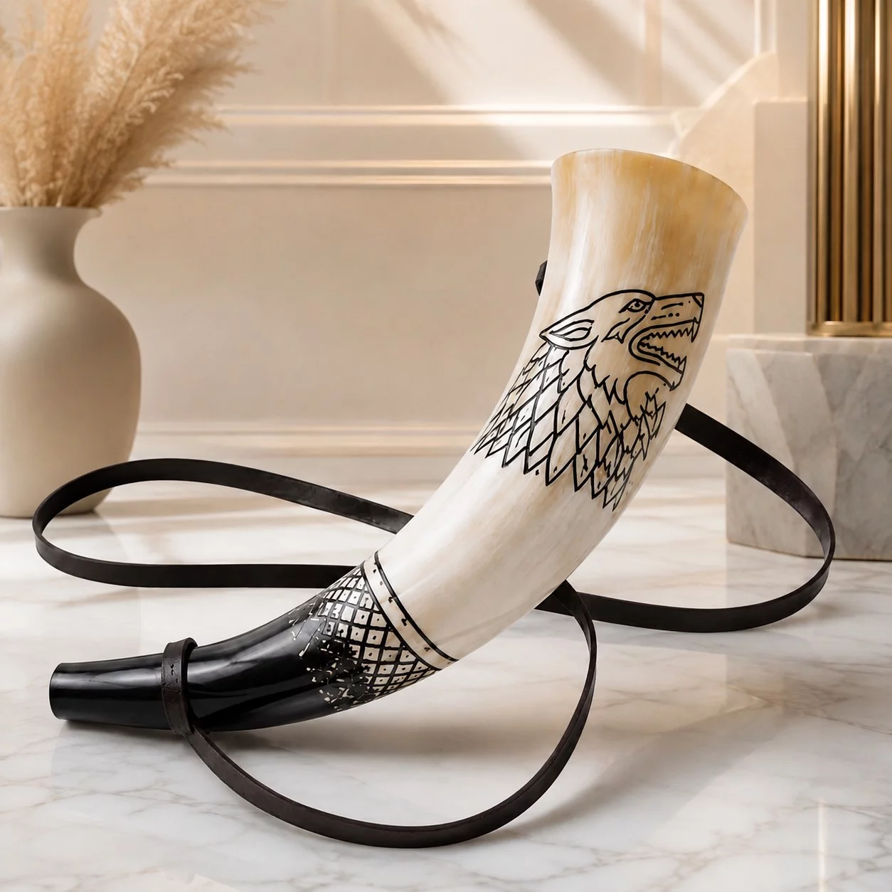 Viking Blowing Horn with Leather Strap