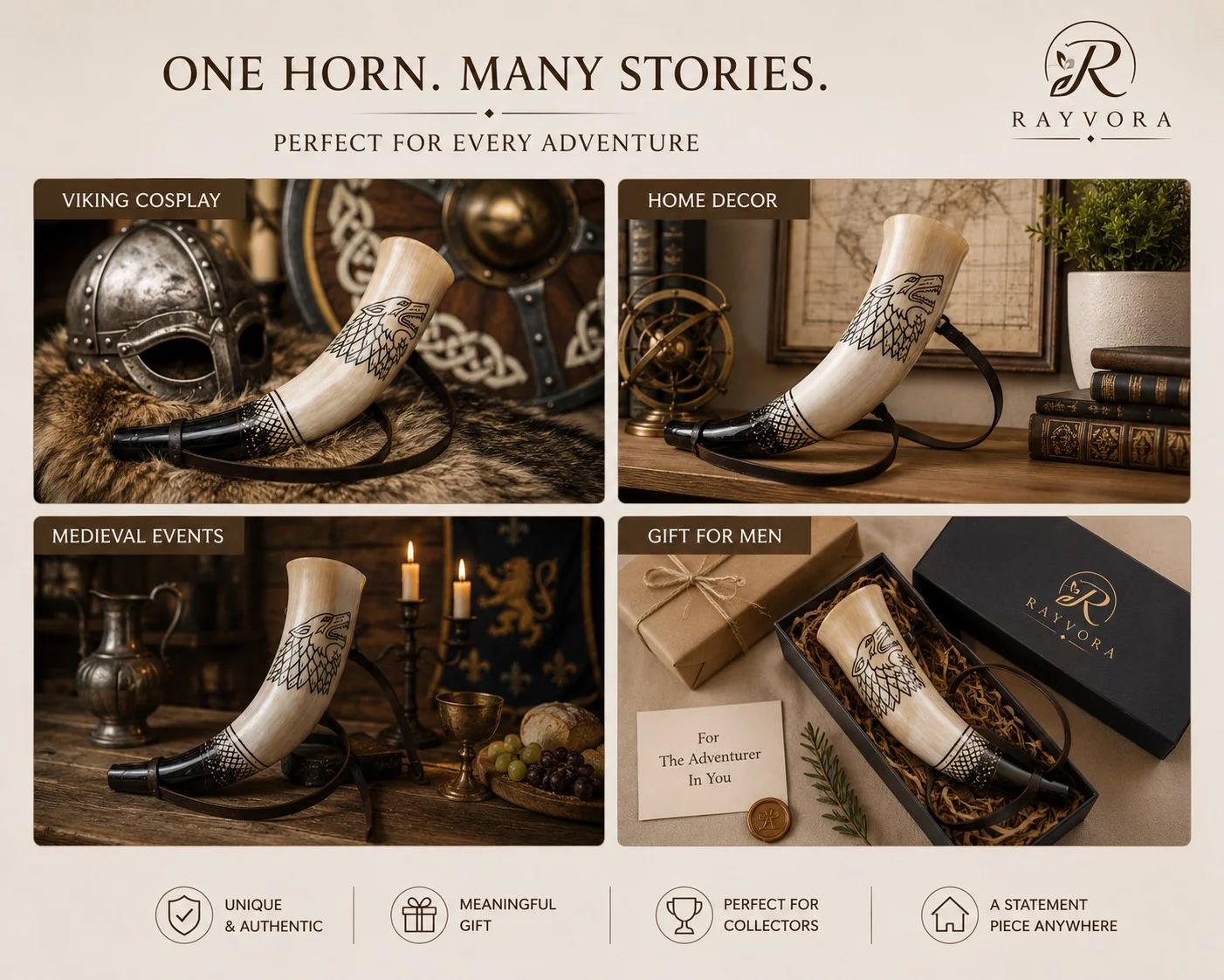 Viking Blowing Horn with Leather Strap