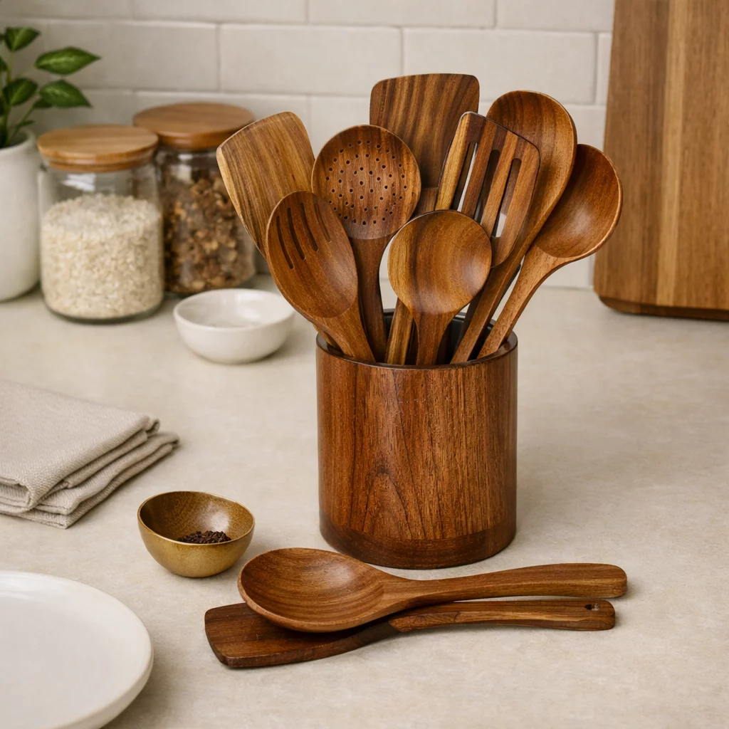 Premium Non-Stick Cooking Spoons & Salad Bowl Set