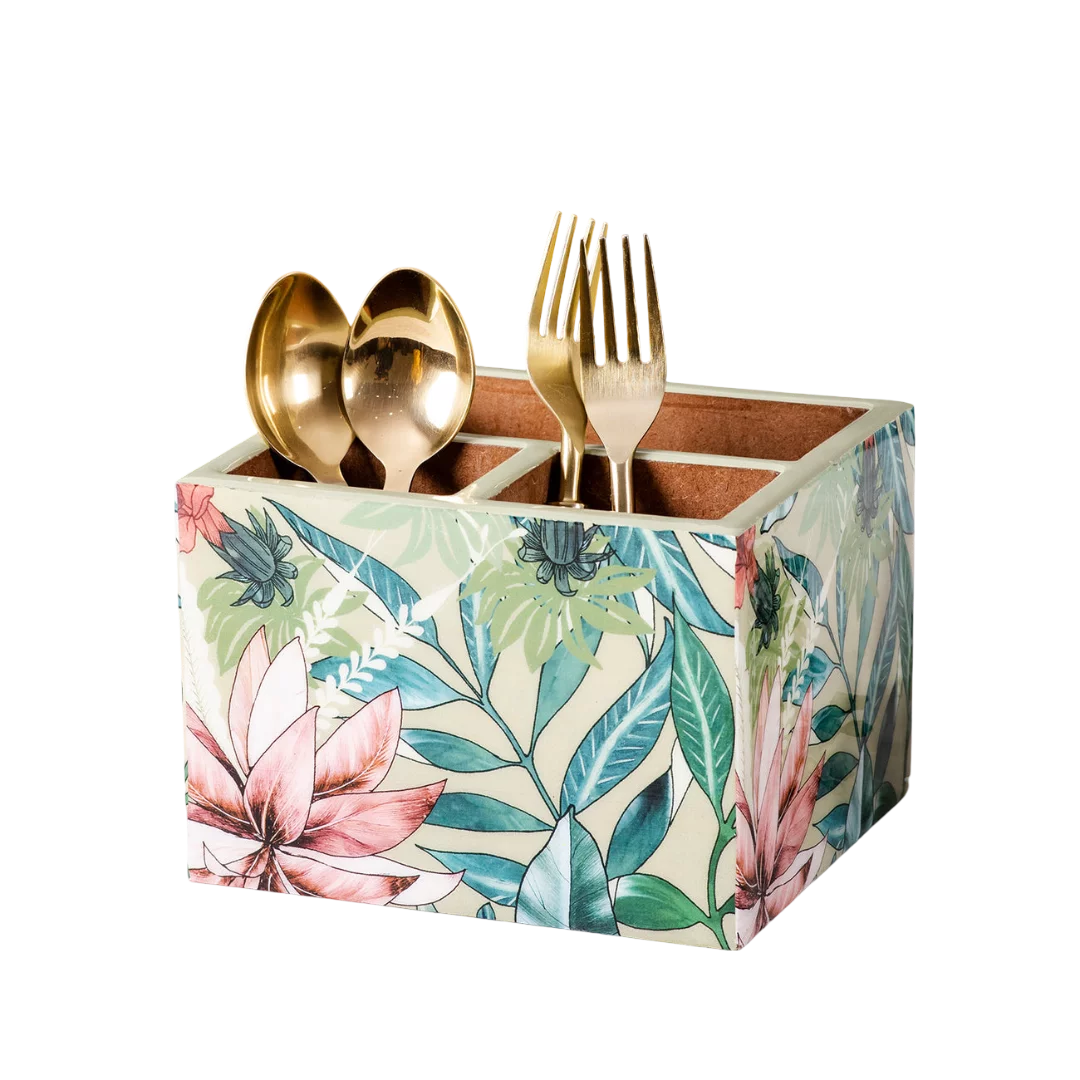 Handcrafted Floral Printed Wooden Dining Accessories