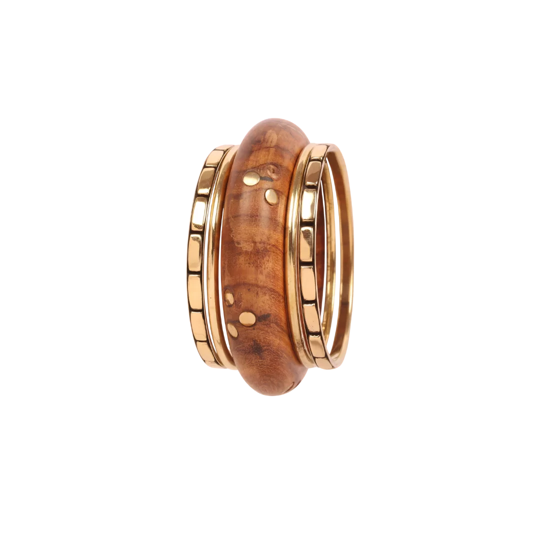Handcrafted Wooden Bangles Set with Brass Inlay