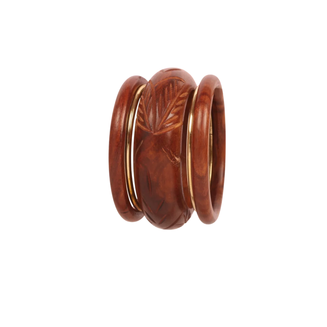 Handcrafted Wooden Bangles Set with Brass Inlay