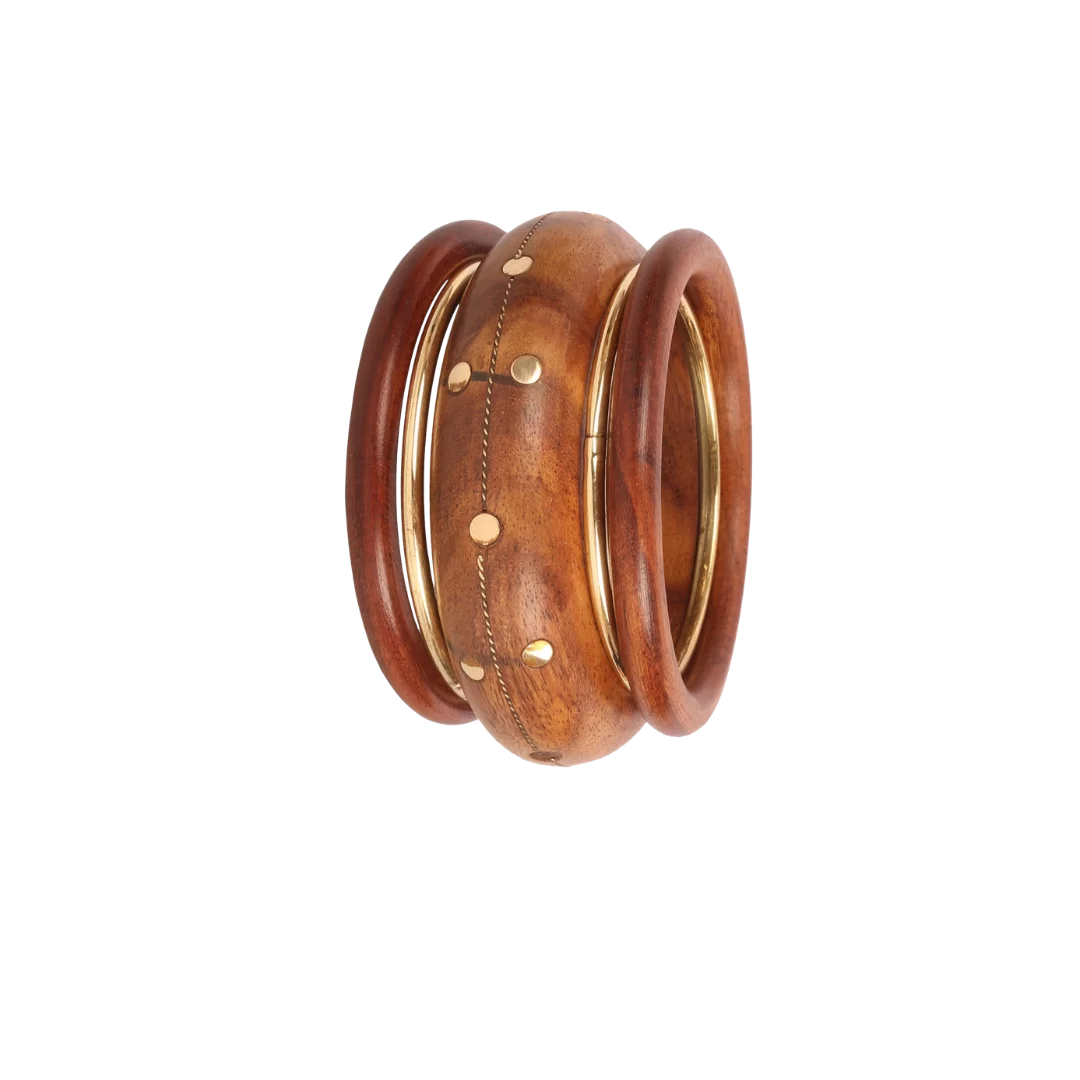 Handcrafted Wooden Bangles Set with Brass Inlay