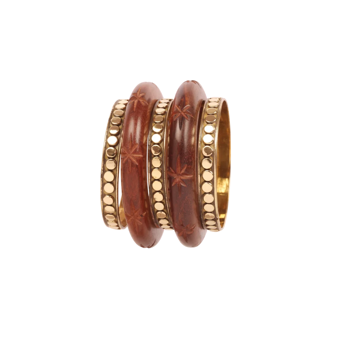 Handcrafted Wooden Bangles Set with Brass Inlay