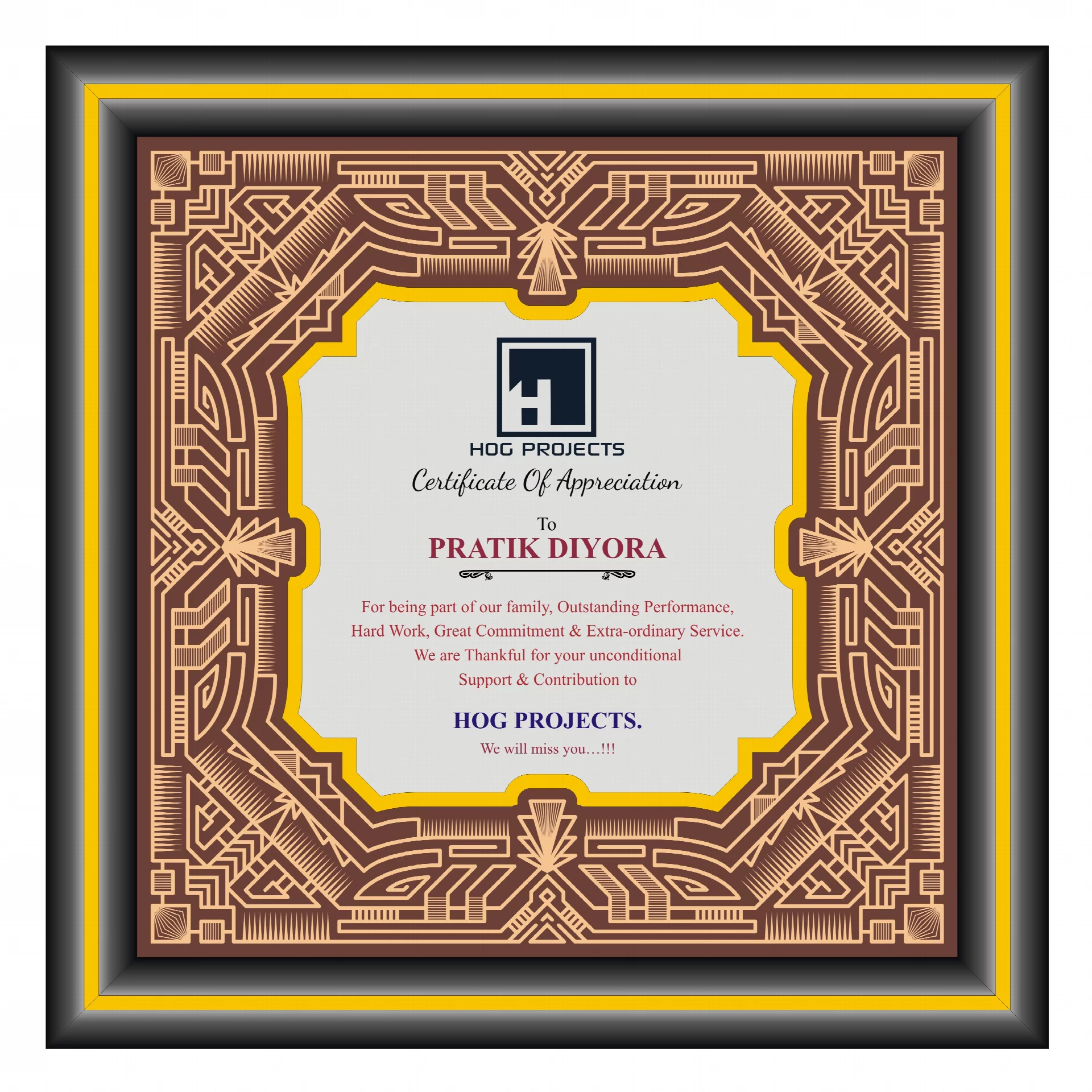 Wooden Appreciation Certificate