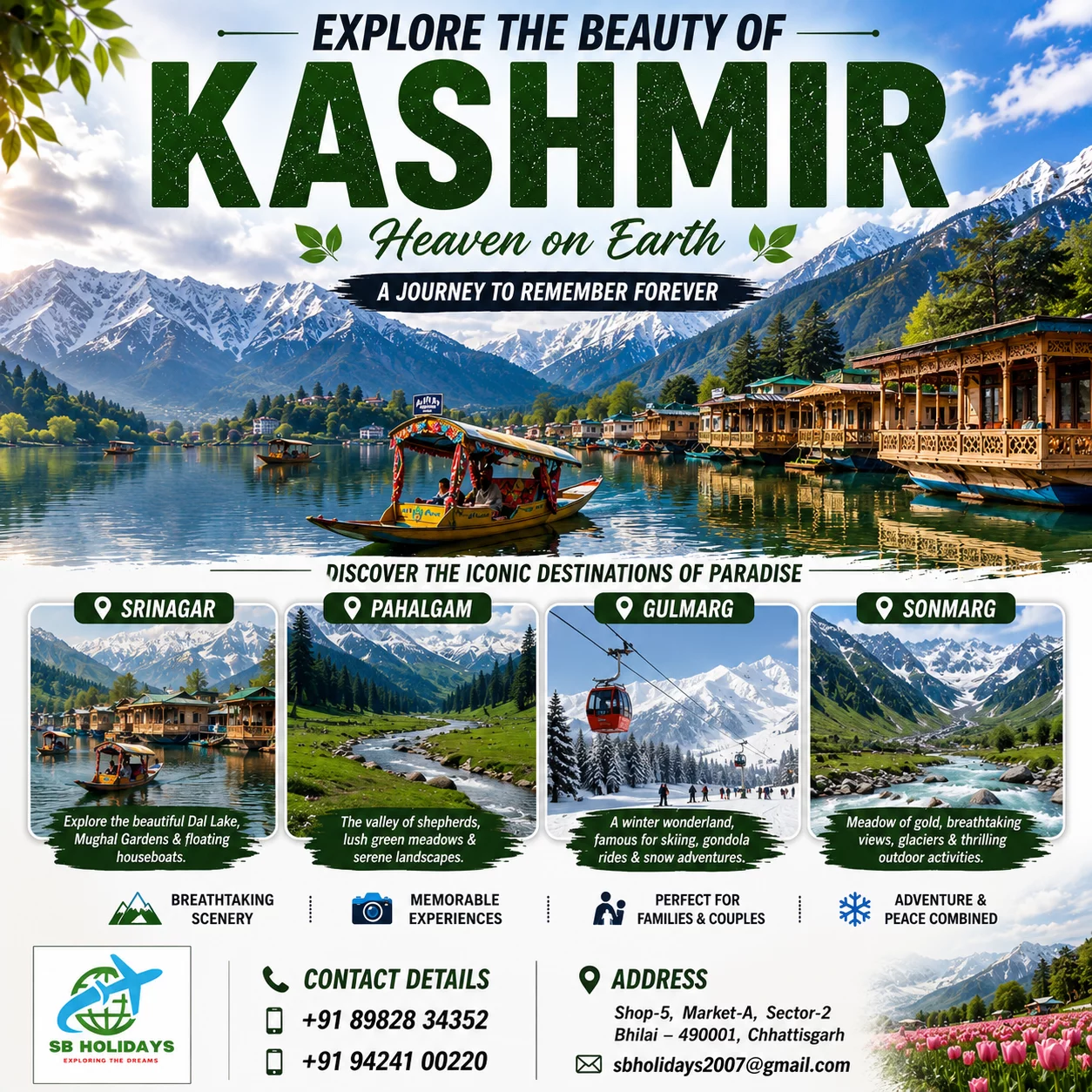 Enchanting Kashmir Holiday Tour Package S B TRAVELS AND SERVICES SHOP NO 3 A MARKET SECTOR 2