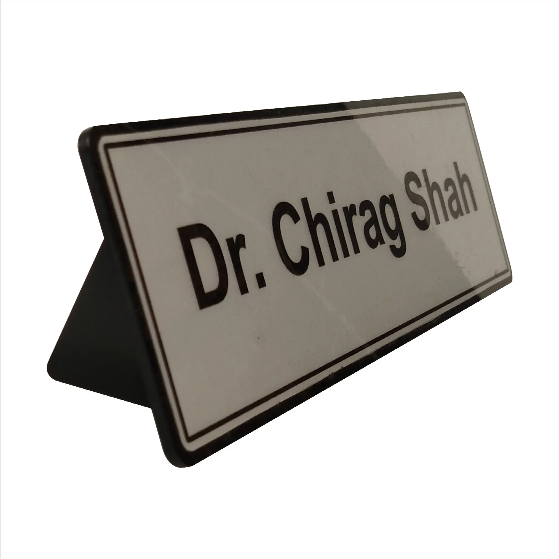 Personalised Beige Silver Desk Name Plate