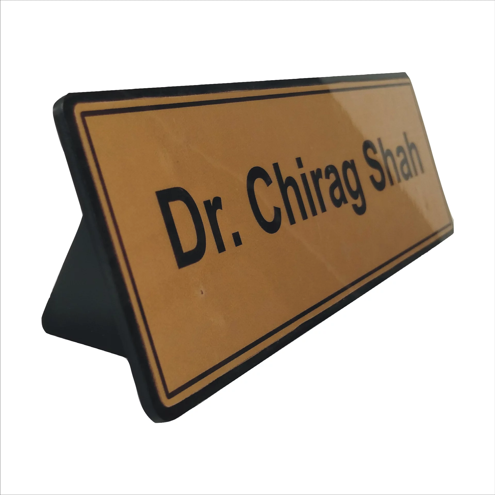Personalised Beige Golden Desk Name Plate