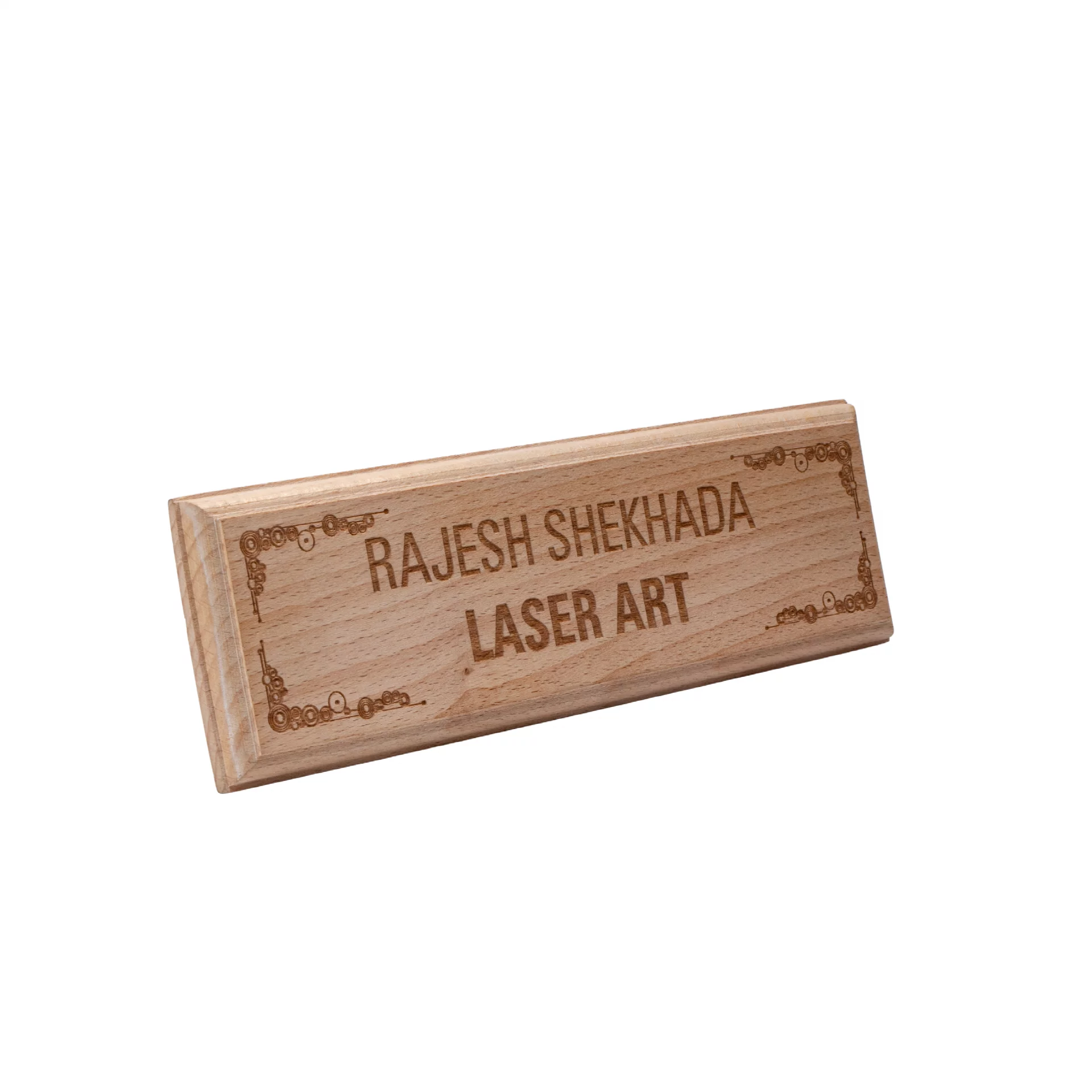 Personalised Beige Wooden Desk Name Plate