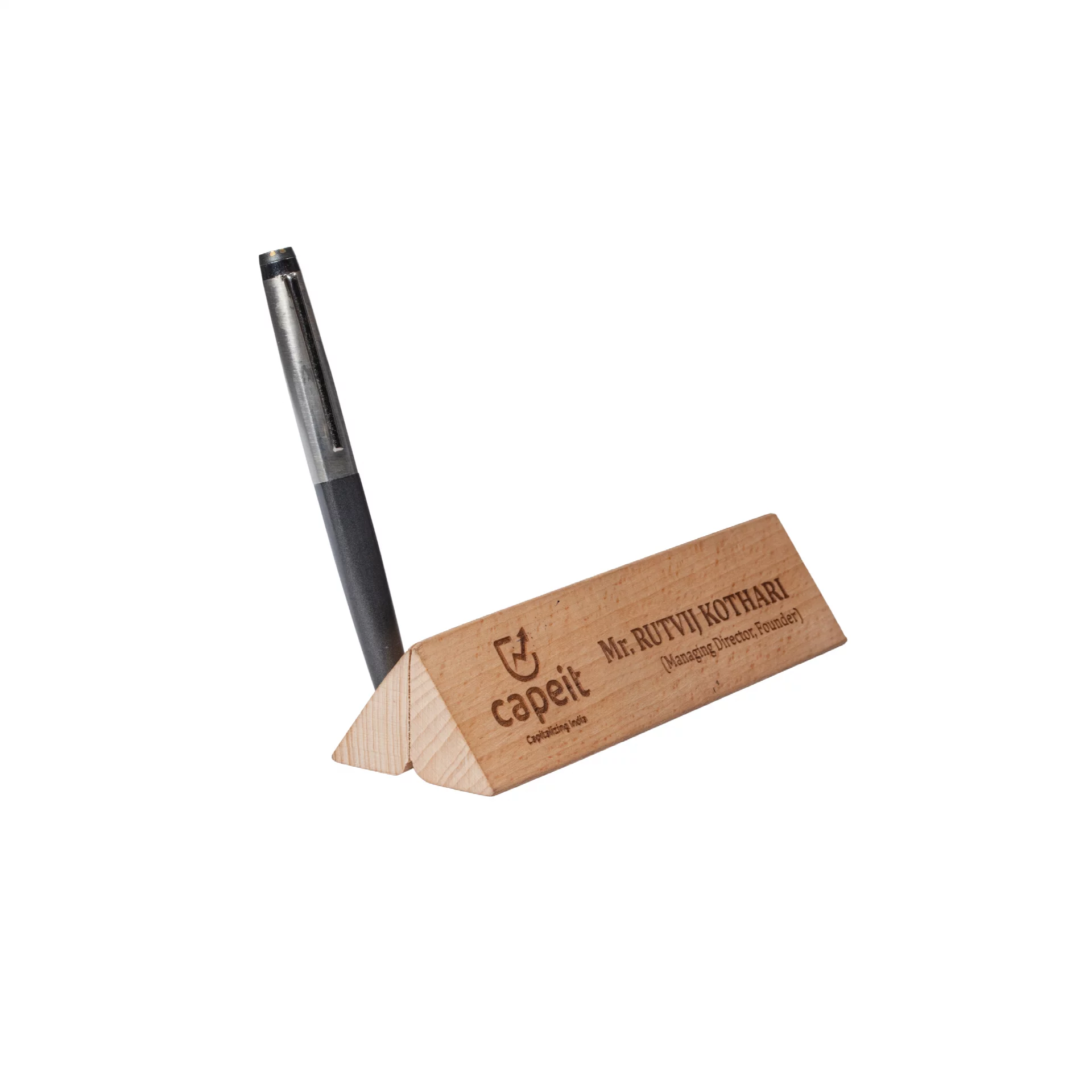 Personalised Beige Wooden Desk Name Plate